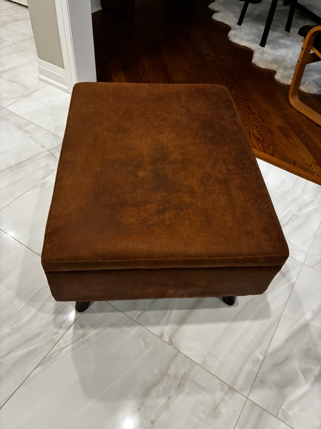 Brown Faux Leather Storage Ottoman - photo 2