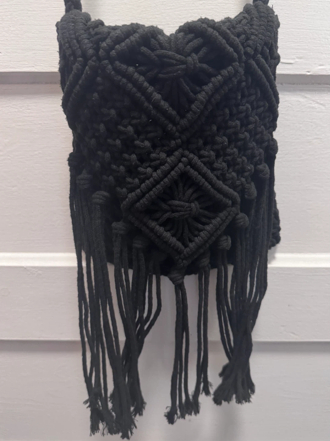 Black Macrame Fringe Crossbody Bag