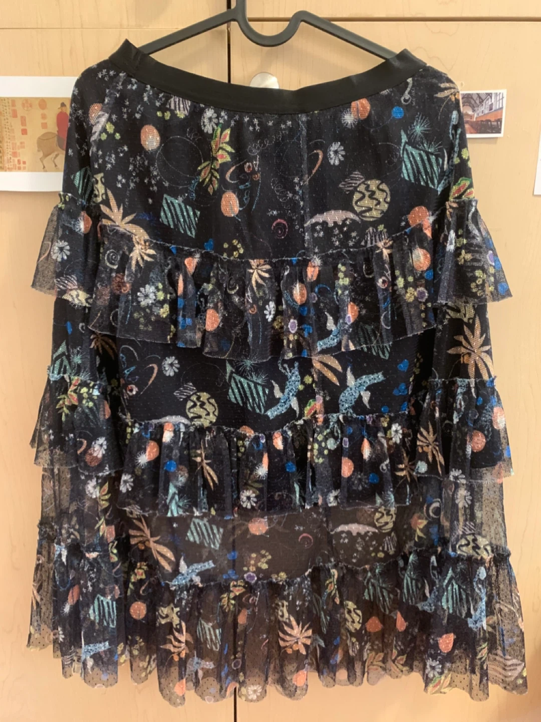 Size S/M Black Tiered Mesh Ruffle Midi Skirt Glitter Cosmic - photo 2