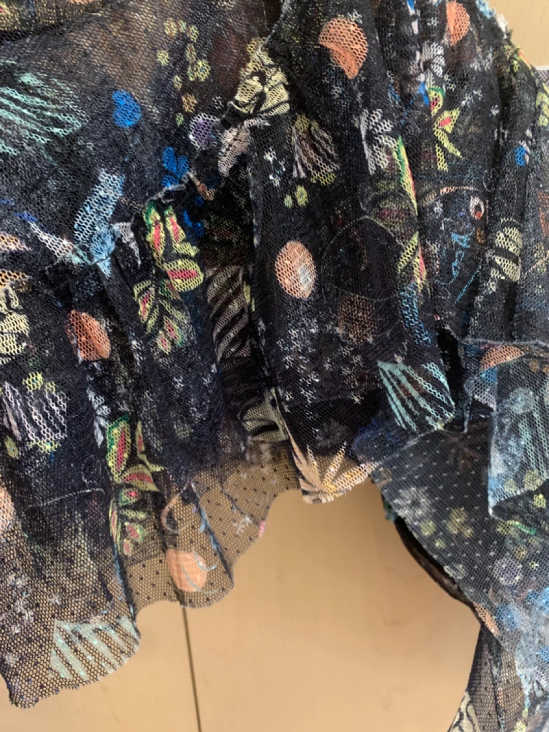 Size S/M Black Tiered Mesh Ruffle Midi Skirt Glitter Cosmic - photo 5