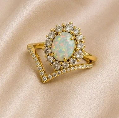 14k Gold Plated 925 Sterling Silver Opal Stone Ring Set - photo 2