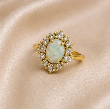 14k Gold Plated 925 Sterling Silver Opal Stone Ring Set - photo 5