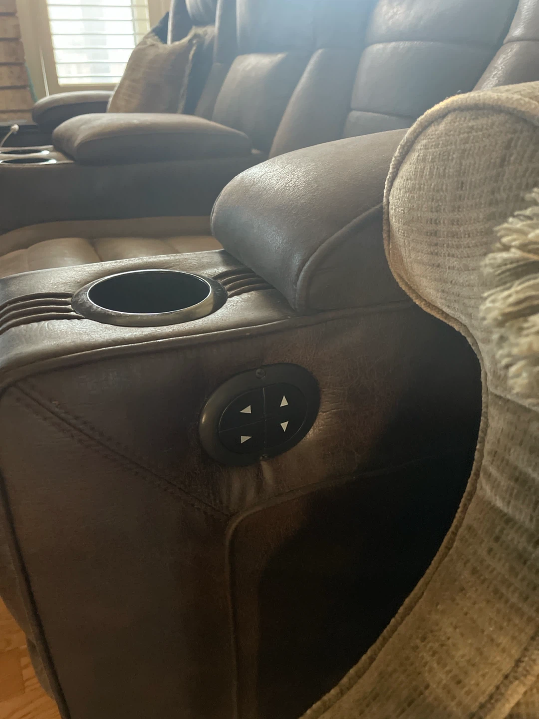 Brown Faux Leather Recliner Sofa with Cup Holders - photo 4