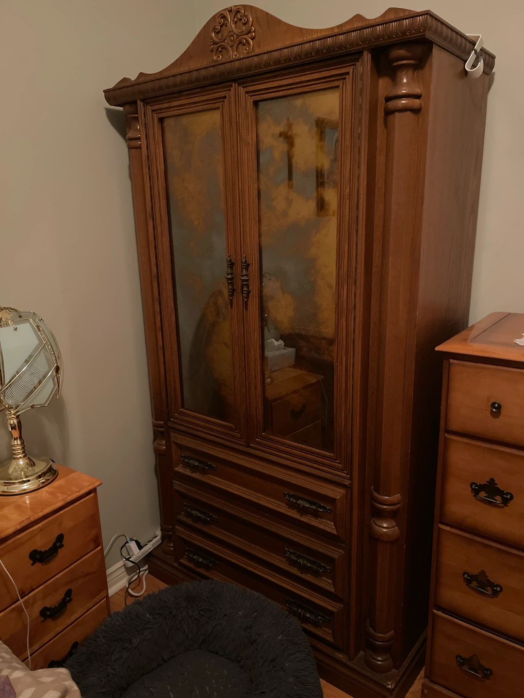 Wooden Armoire with Glass Doors