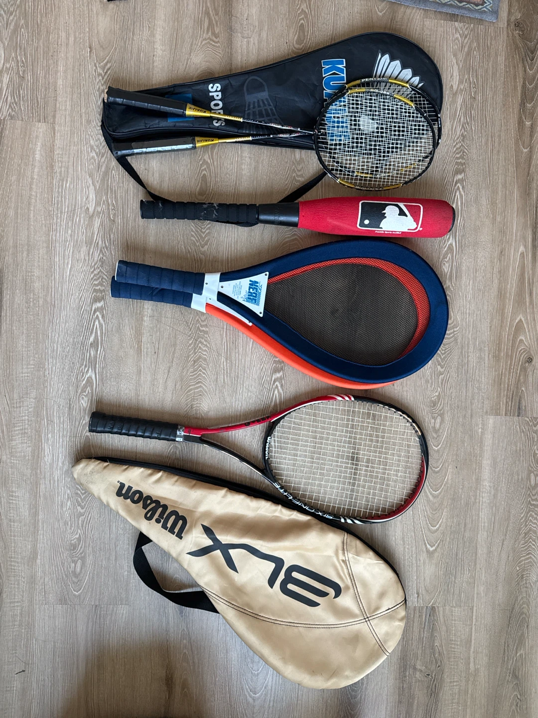 Wilson BLX Tennis Racquet, MLB Bat, Nerf Racquet, Badminton Set