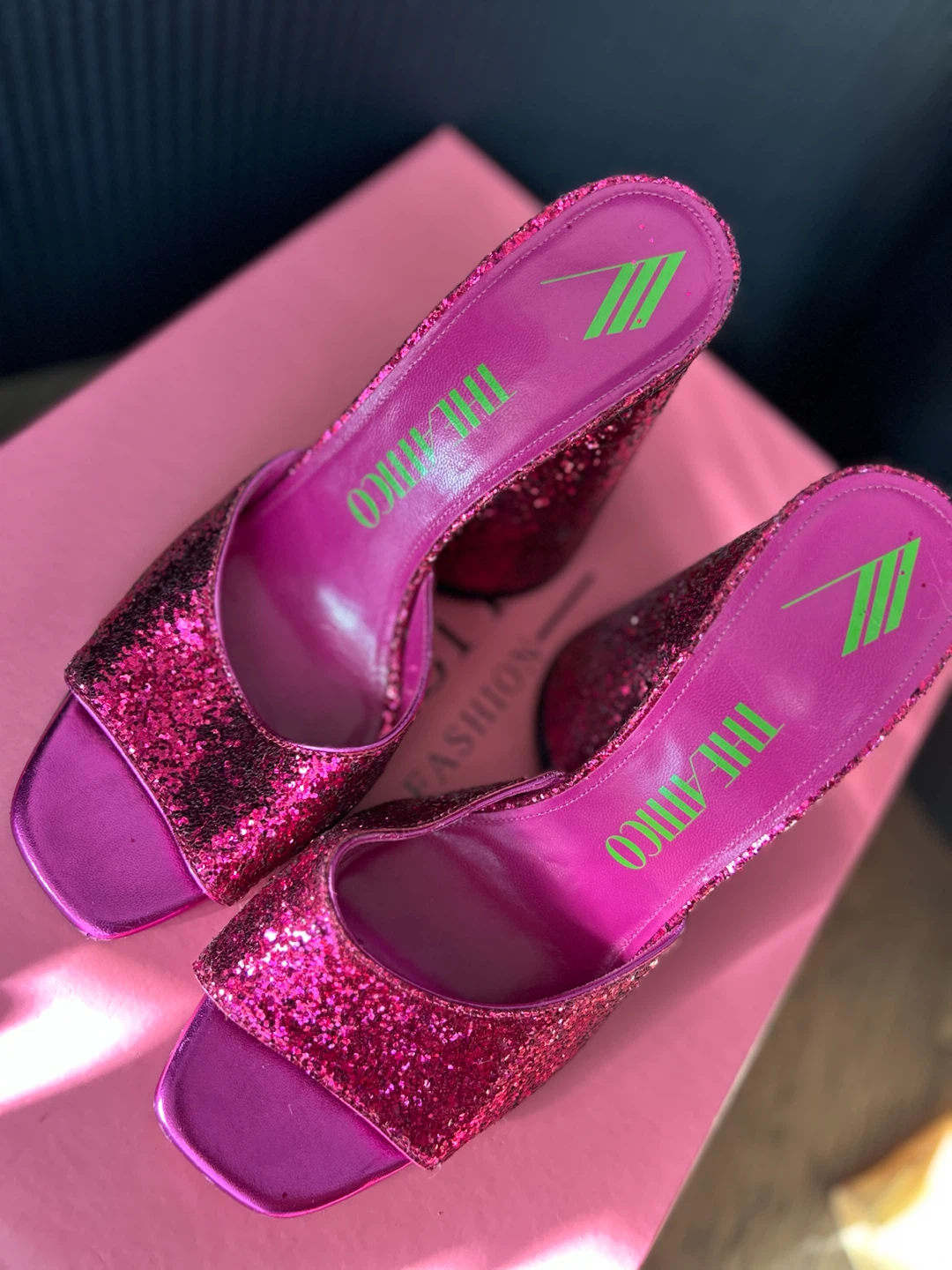 The Attico Pink Glitter Mule Heels - photo 2