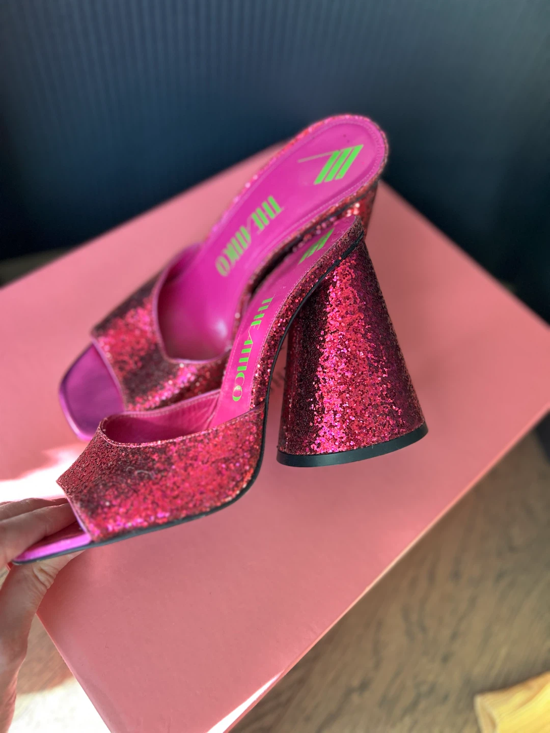 The Attico Pink Glitter Mule Heels - photo 3