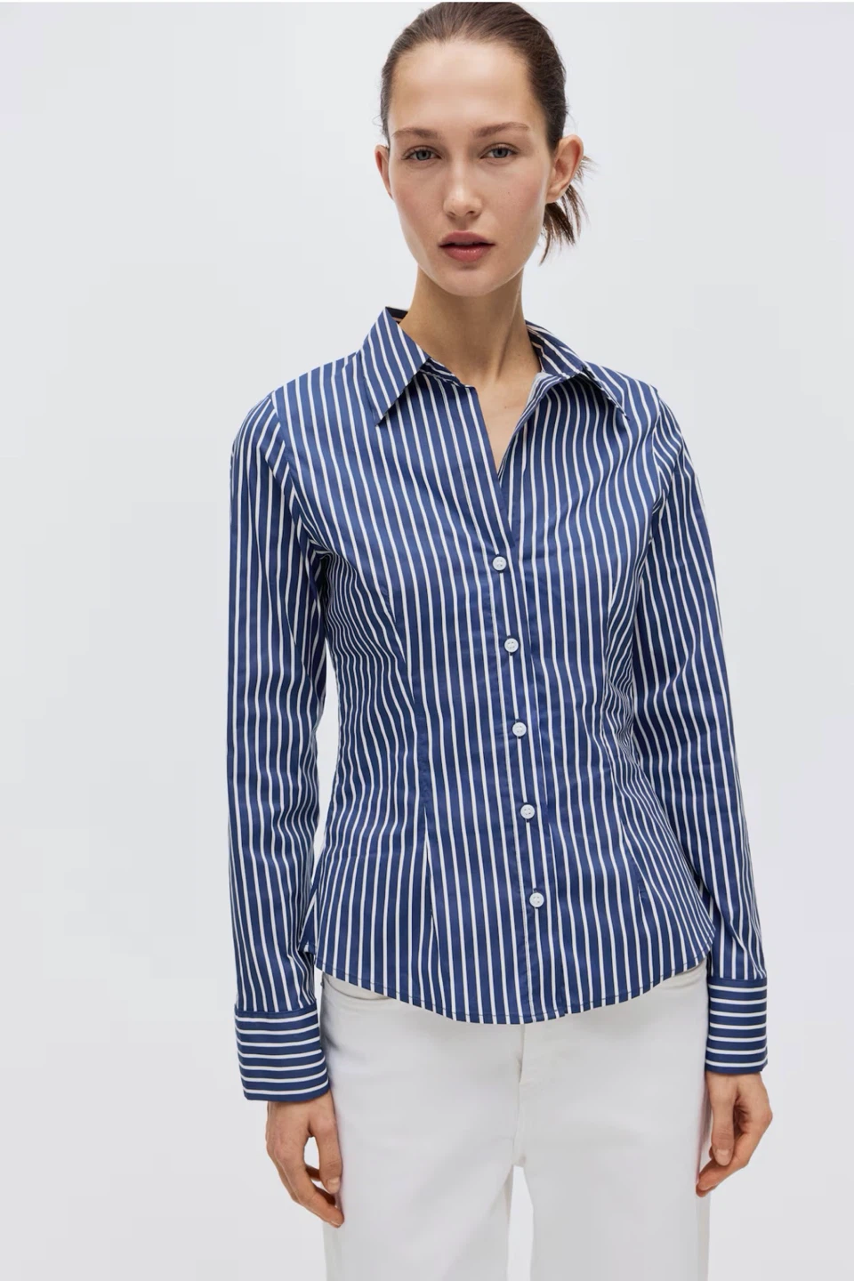 H&M Striped Button-Up Shirt - Blue/White, Size XS - photo 2
