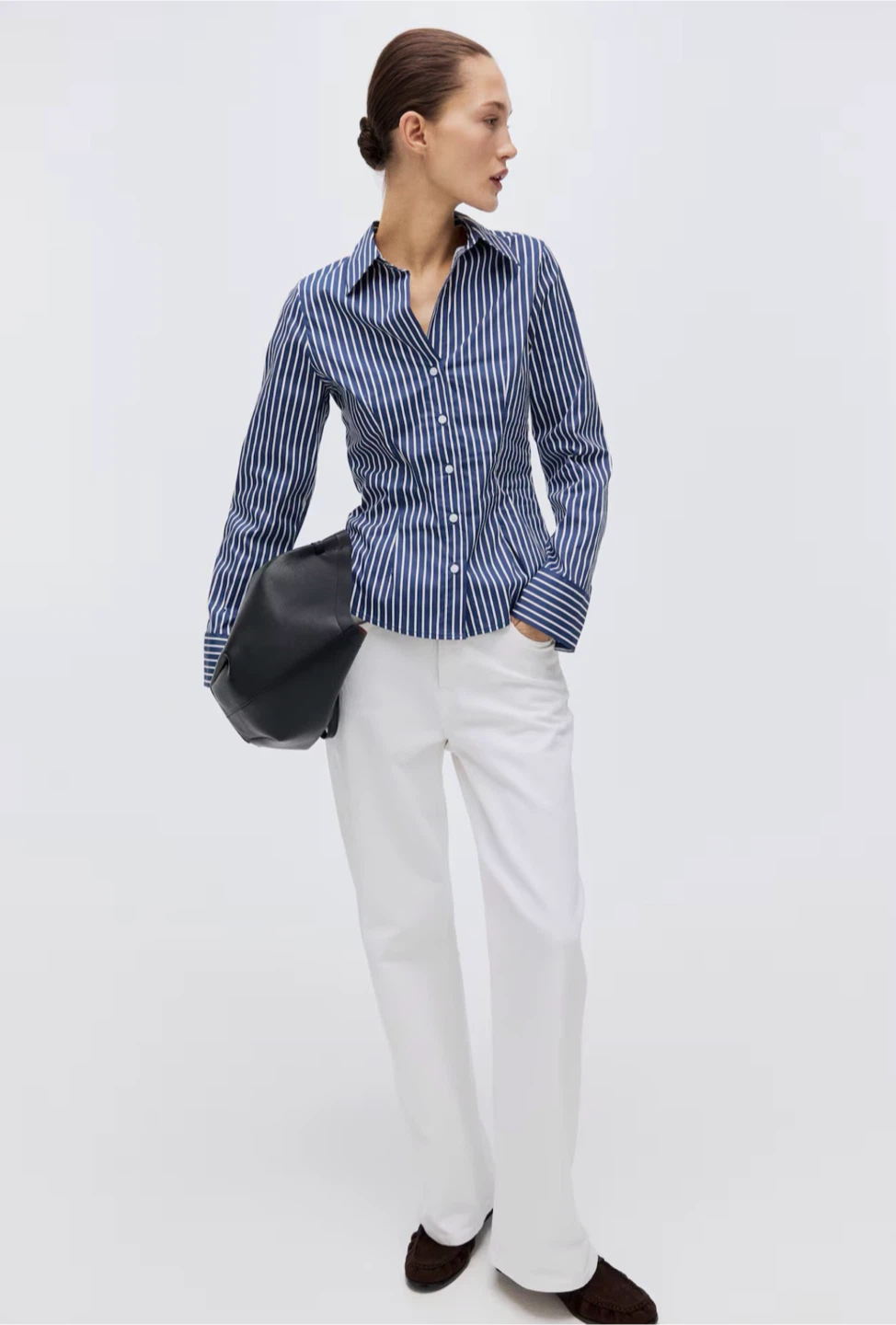 H&M Striped Button-Up Shirt - Blue/White, Size XS - photo 3