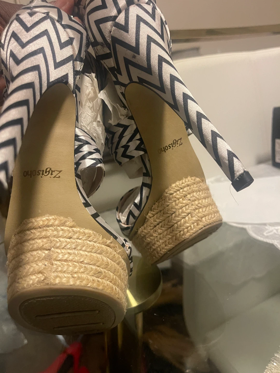 Zigisoho Black & White Zig Zag Wedge Sandals - photo 4
