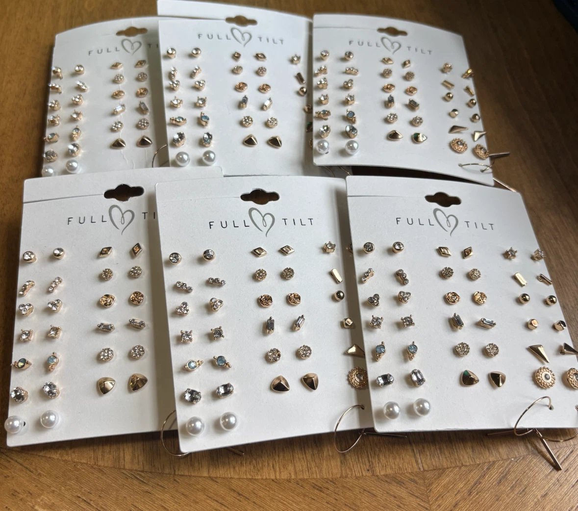 NEW-Lot of 6-Full Tilt Earring Set - Gold Tone & Pearl Studs