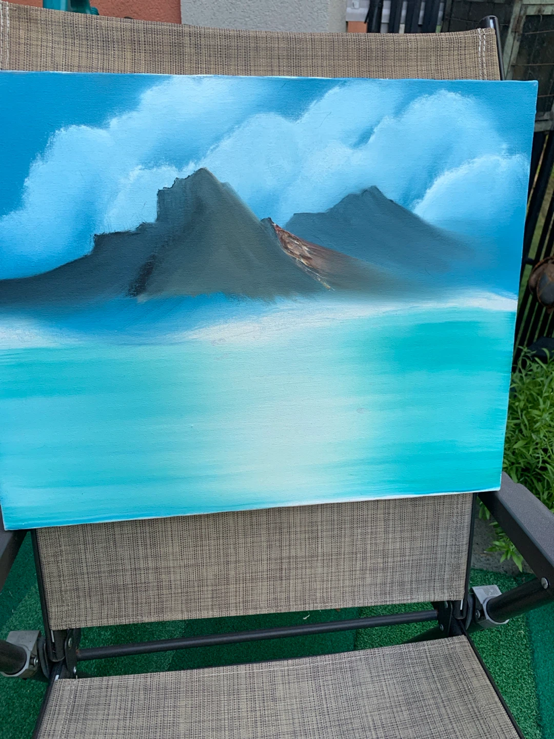 Landscape painting of mountains and water - photo 2