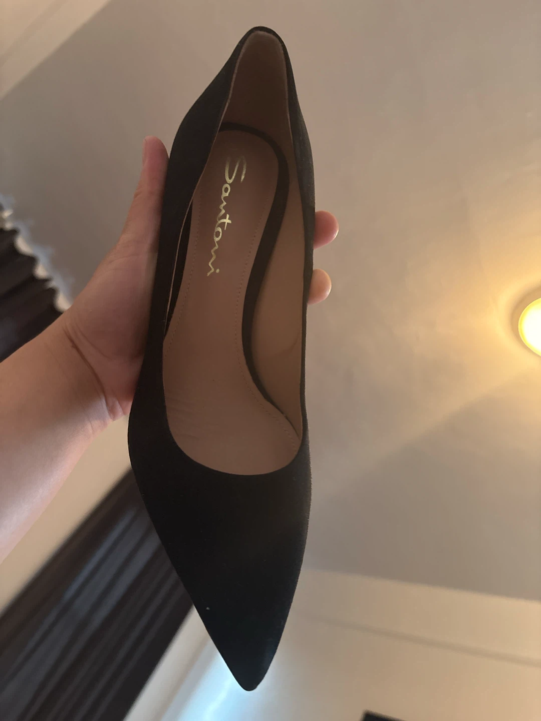 Santoni Black Suede Heels