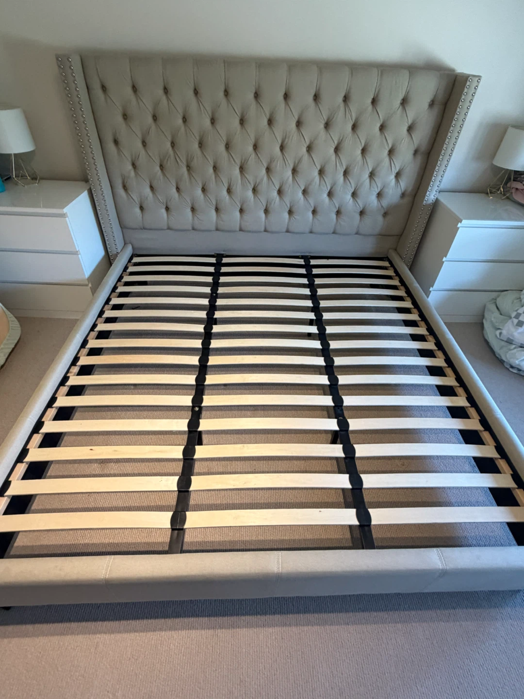 King Tufted Upholstered Bed Frame with Memory Foam Mattress