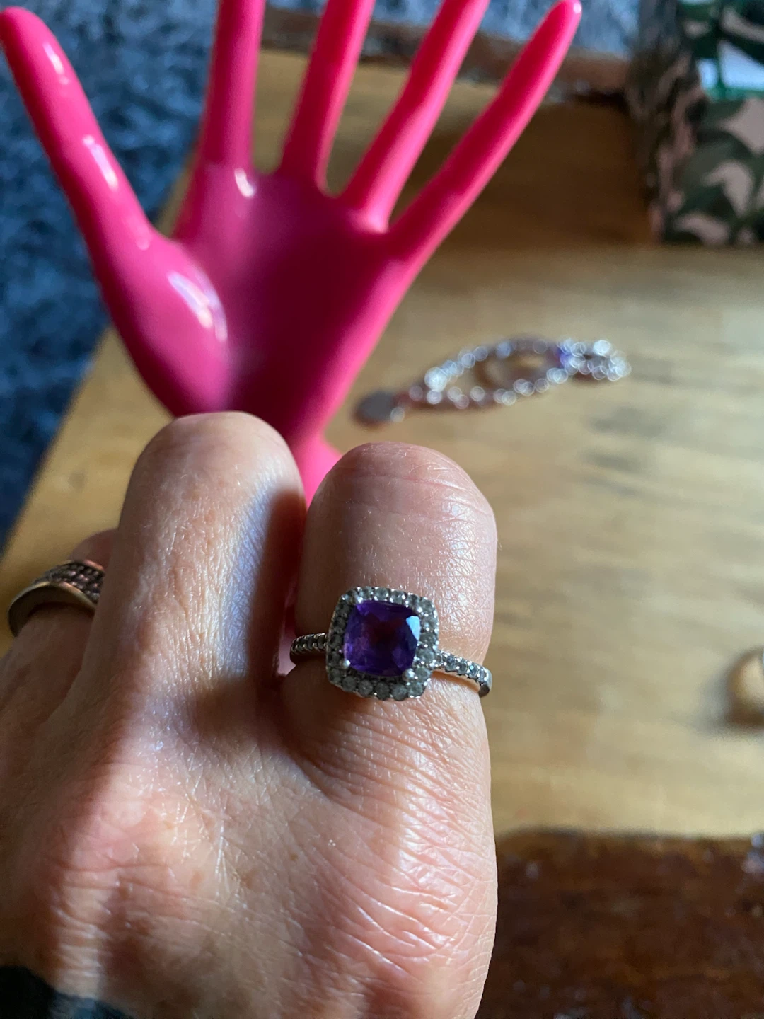 Silver Square Cut Purple Stone Ring