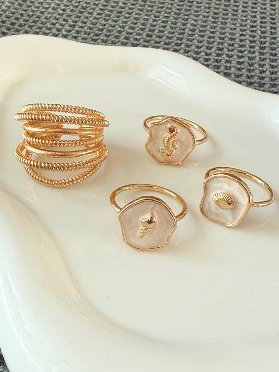 Ocean-Inspired Ring Set – Seashell, Seahorse & Twist Band - photo 5