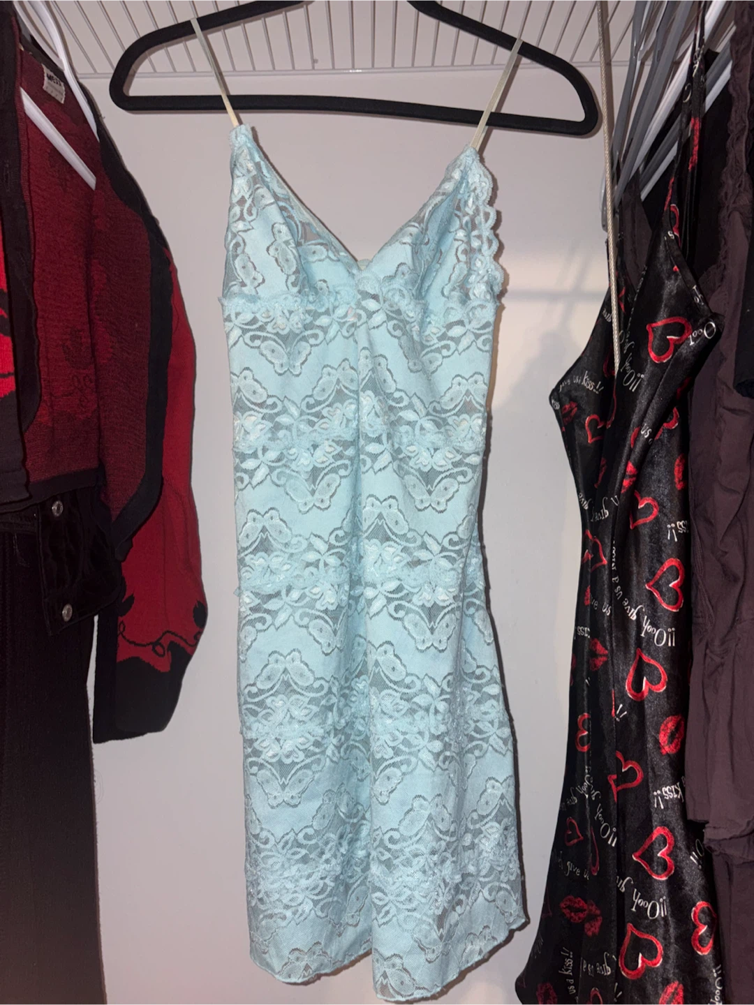 la vie en rose blue lace butterfly slip dress