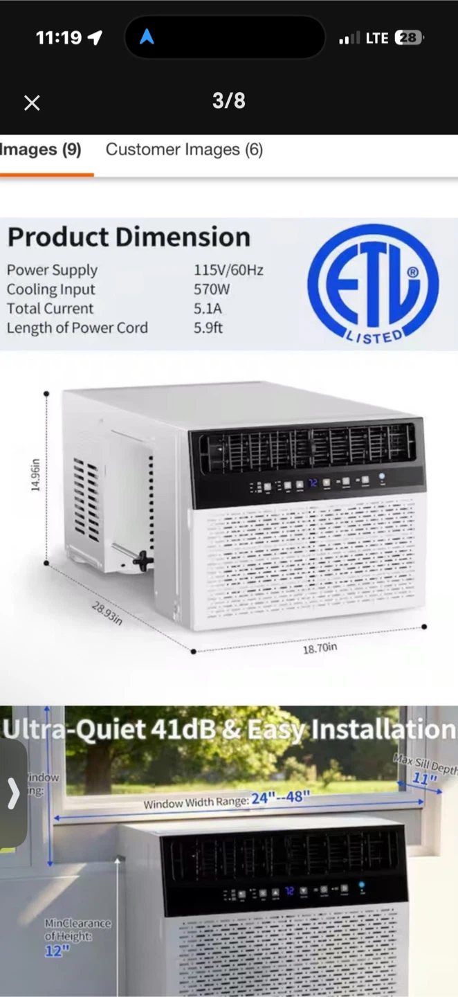 Window Air Conditioner - 8100 BTU