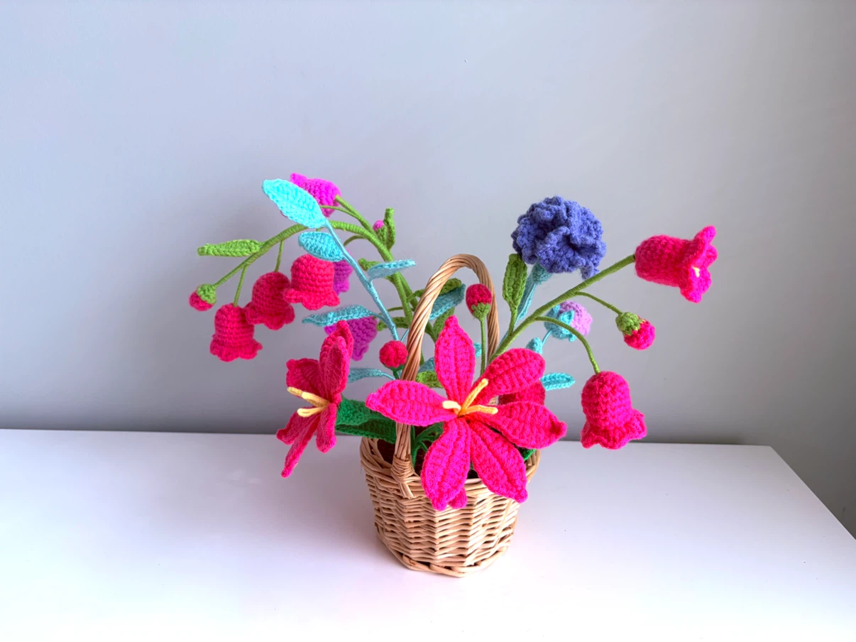 Handmade Crochet Flower Arrangement Basket
