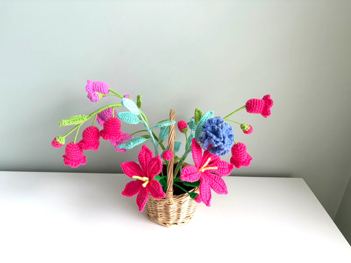 Handmade Crochet Flower Arrangement Basket - photo 2