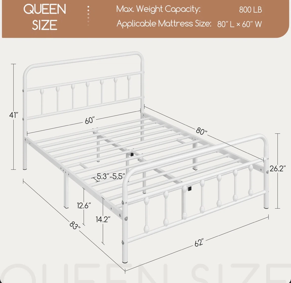 White Queen Size Metal Bed Frame