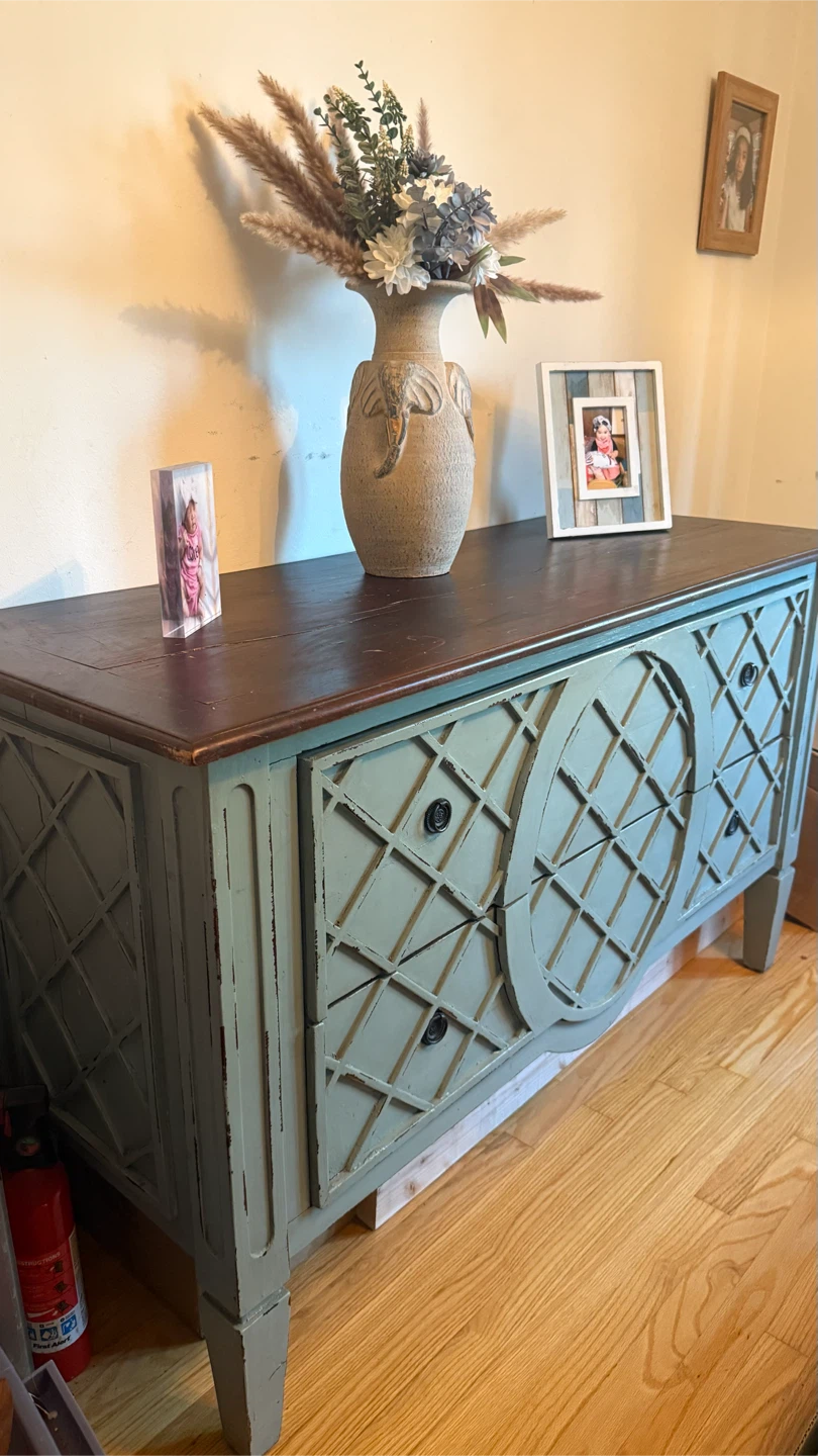 Blue Distressed Dresser with Dark Wood Top check more pictures - photo 5
