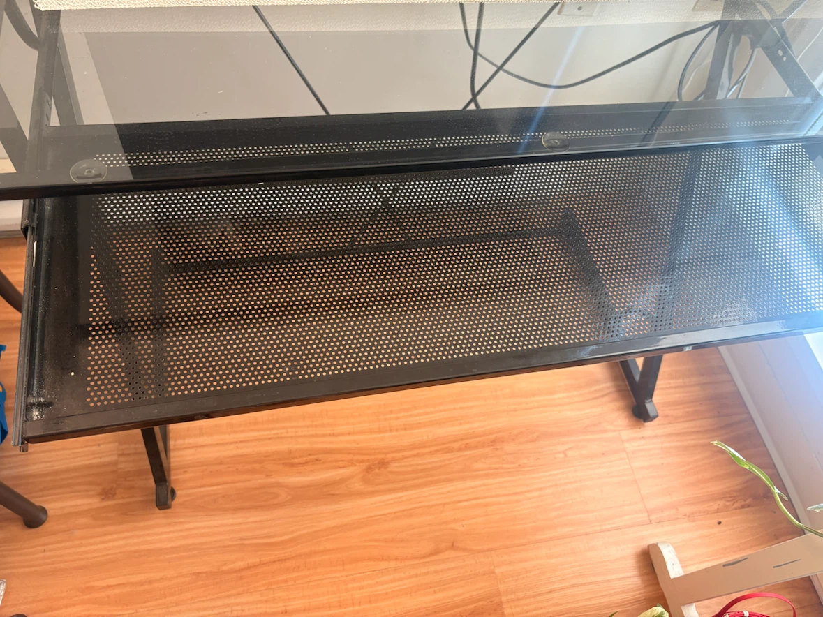 Black metal and glass desk with shelf - photo 2