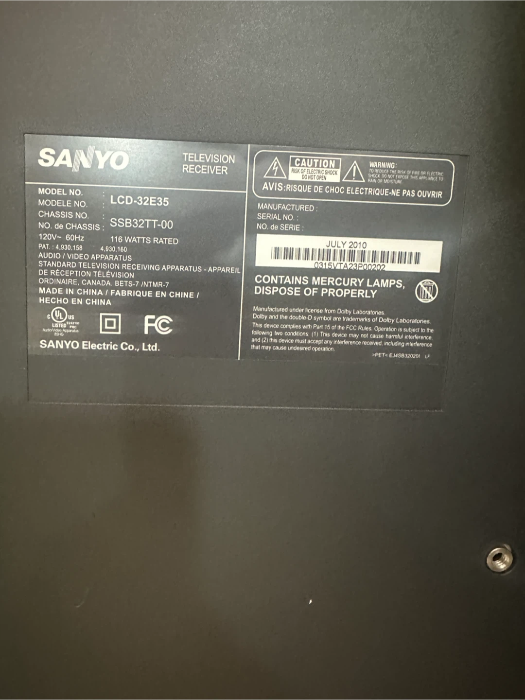 Sanyo LCD 32" Television - photo 2