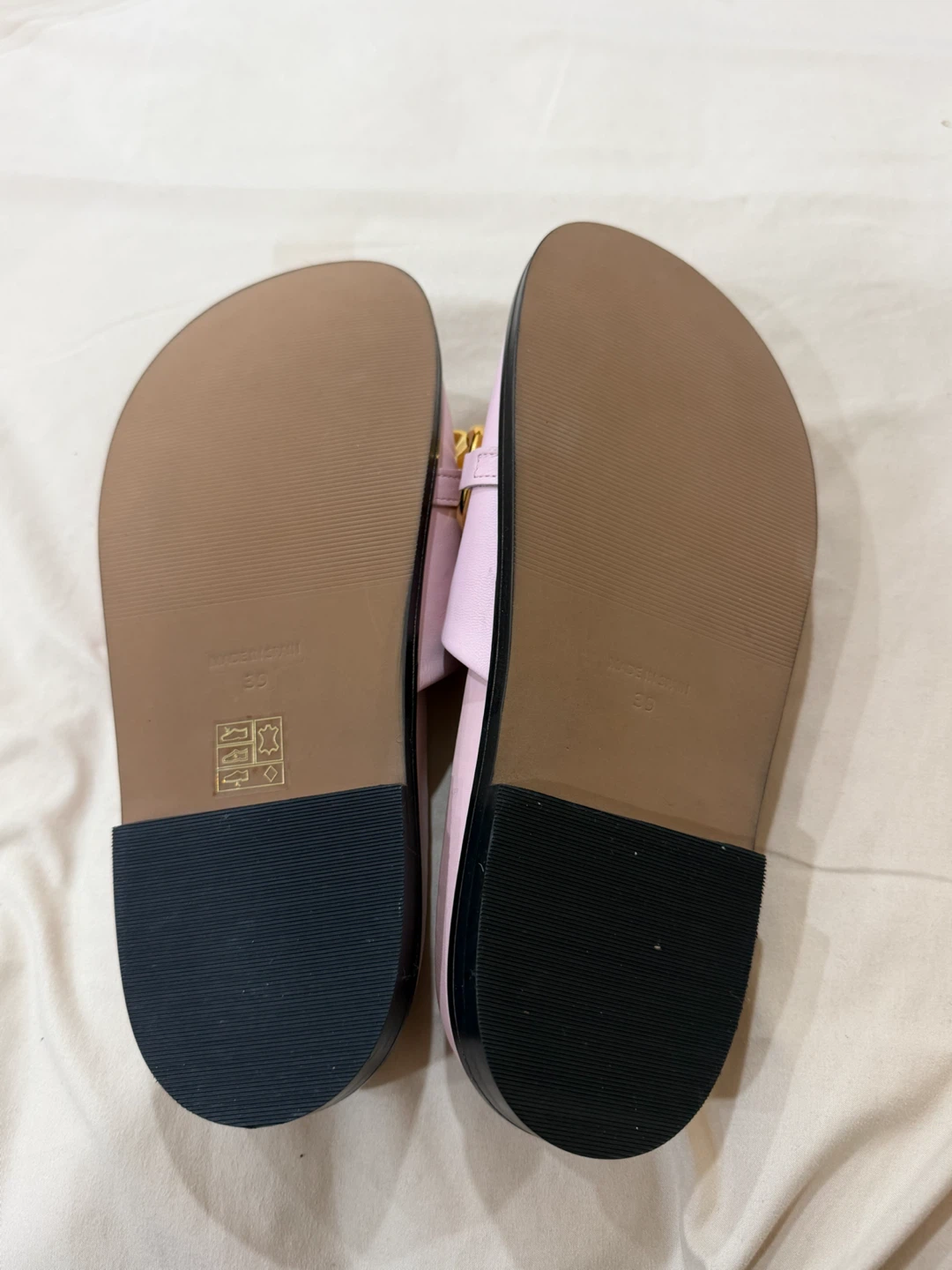 Pink Leather Slides with Gold Chain Detail - Size 39 - photo 3