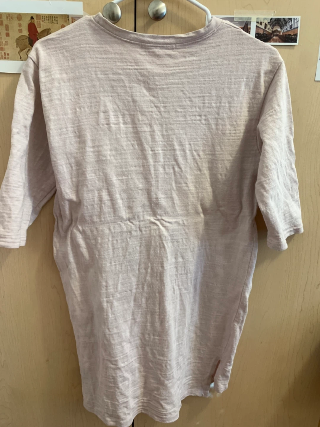 Size S Pale Pink Sequin Graphic Tee Slub Cotton 3/4 Sleeve Top - photo 4