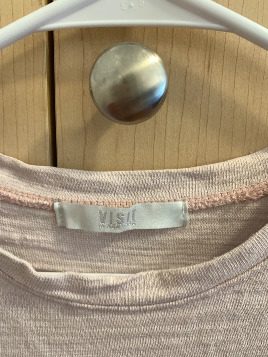 Size S Pale Pink Sequin Graphic Tee Slub Cotton 3/4 Sleeve Top - photo 3