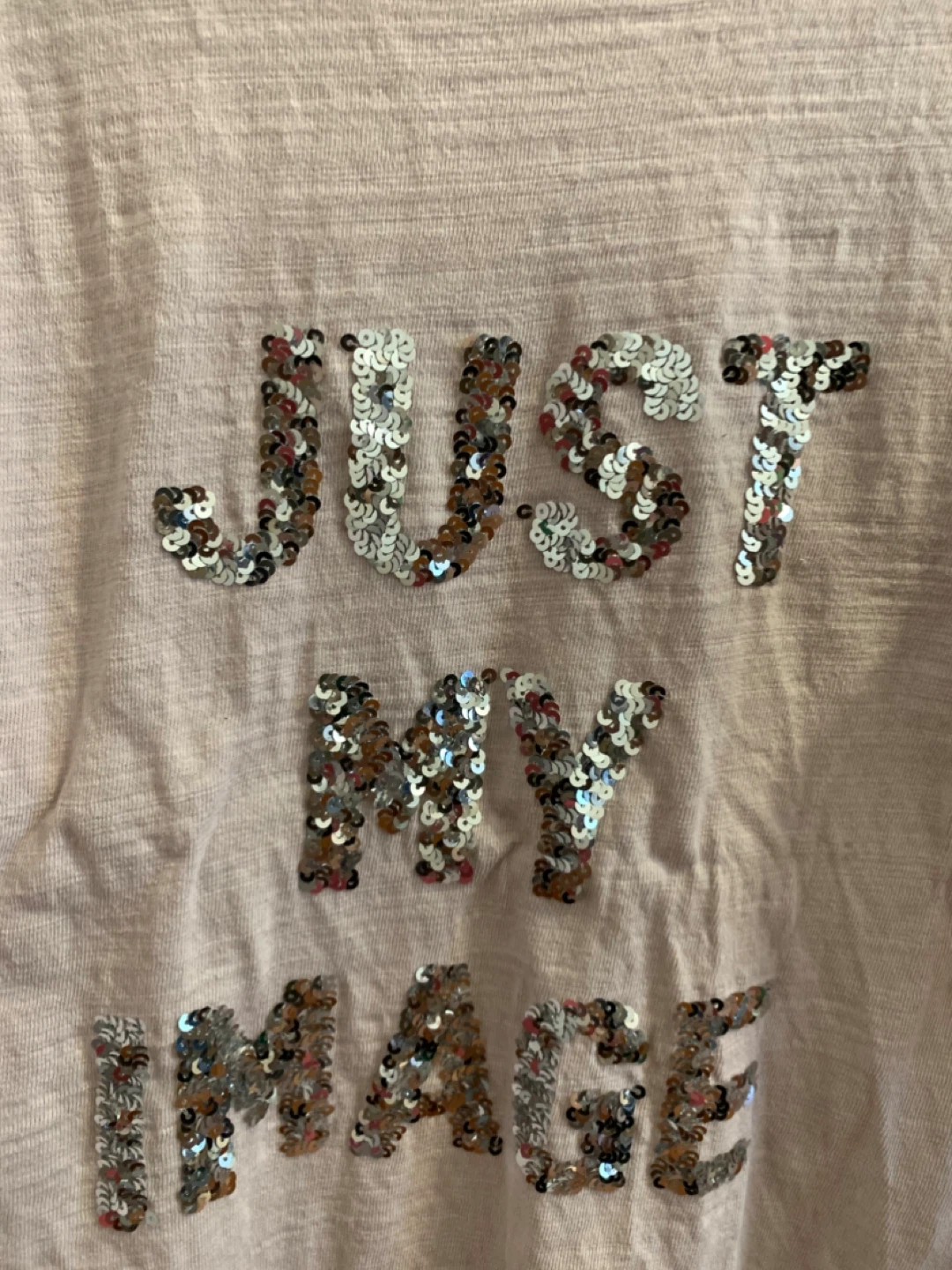 Size S Pale Pink Sequin Graphic Tee Slub Cotton 3/4 Sleeve Top - photo 2