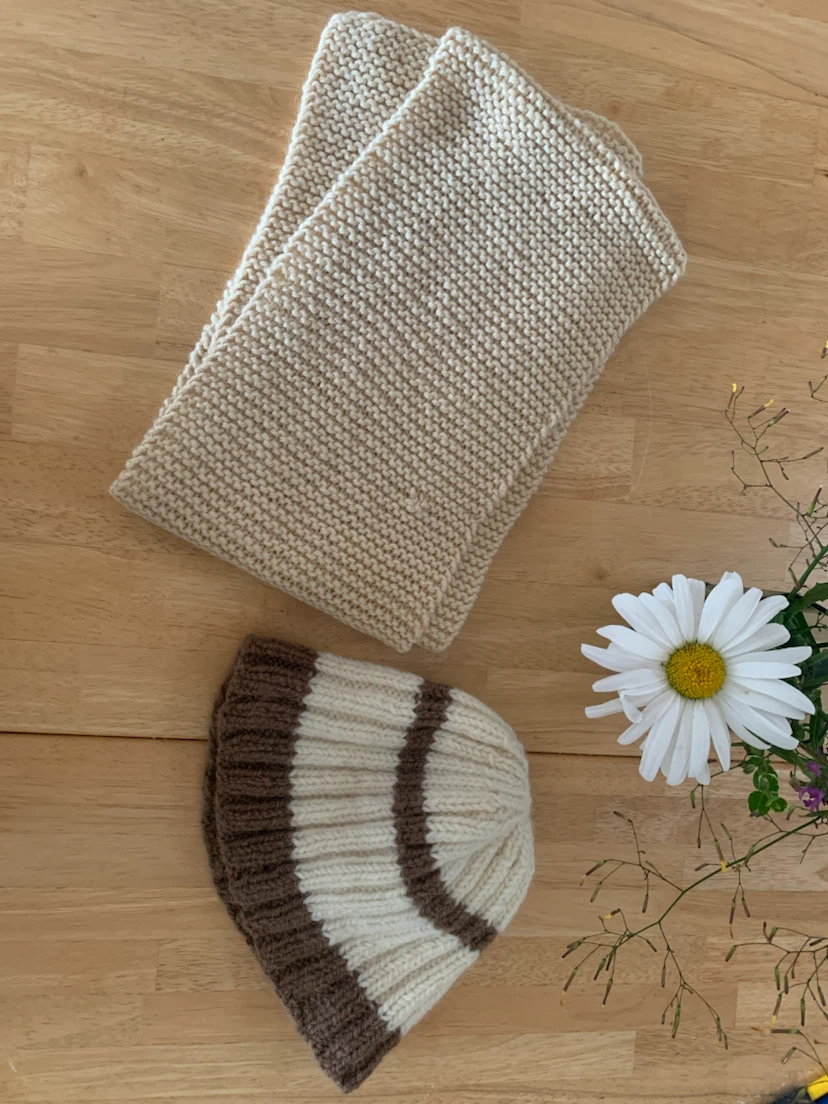 Hand-Knitted Striped Beanie and Scarf Set - photo 4