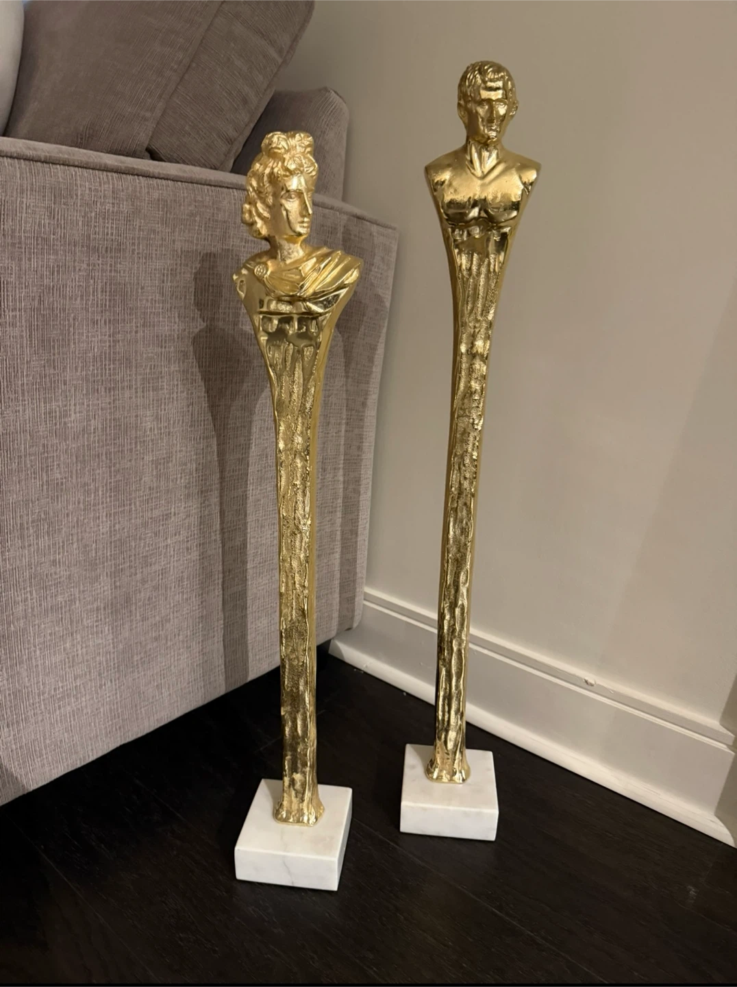 Gold Bust Figurines on Marble Bases (Set of 2)