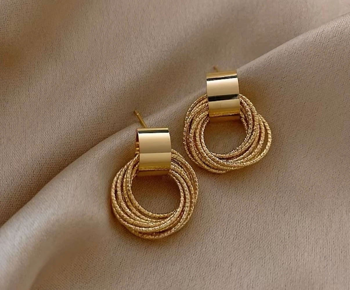 Gold-Colored Multi-Hoop Drop Earrings - photo 4