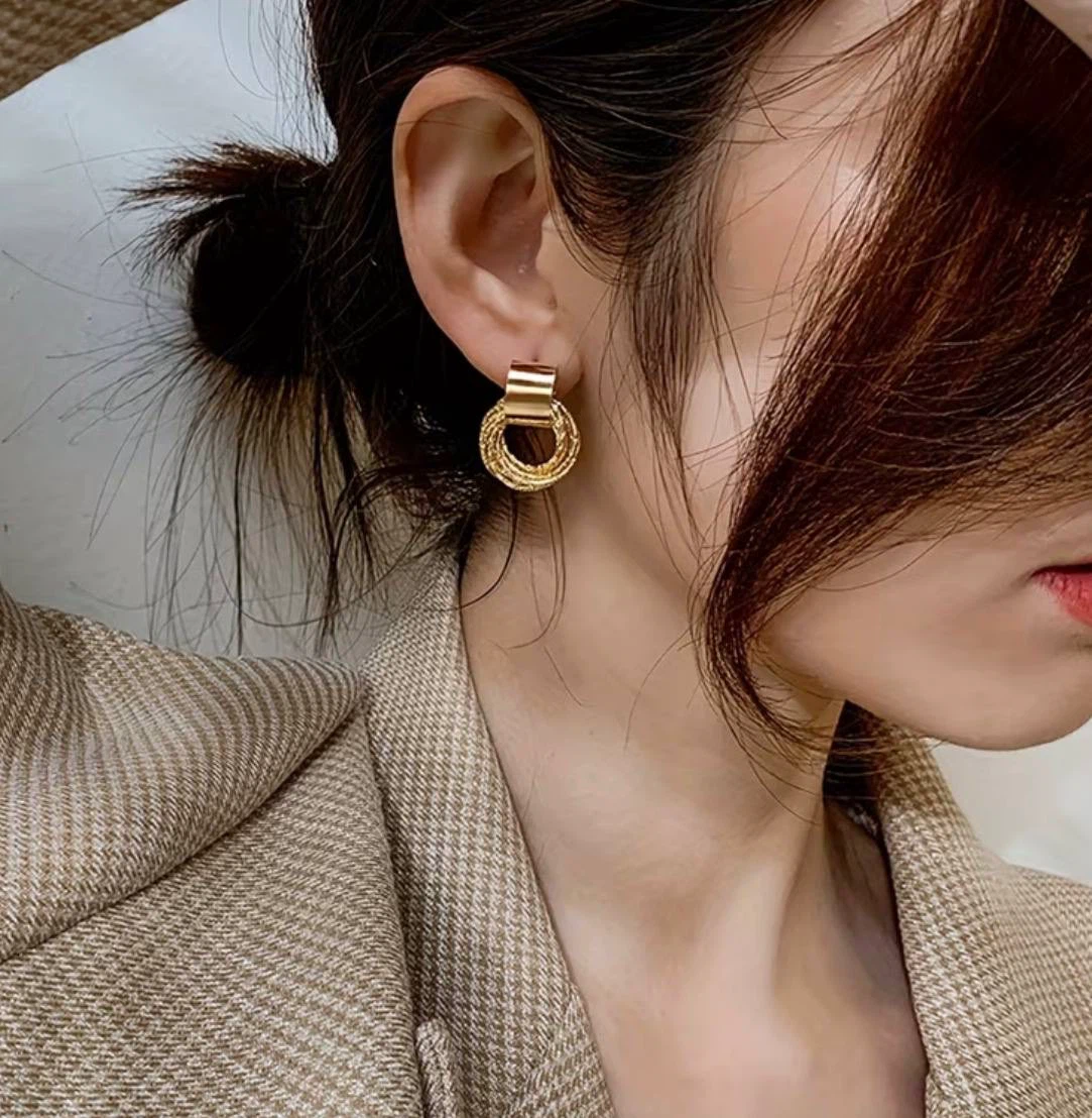 Gold-Colored Multi-Hoop Drop Earrings - photo 5