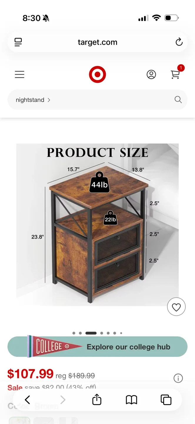 (New Unopened Box) Industrial Style Nightstand - photo 3