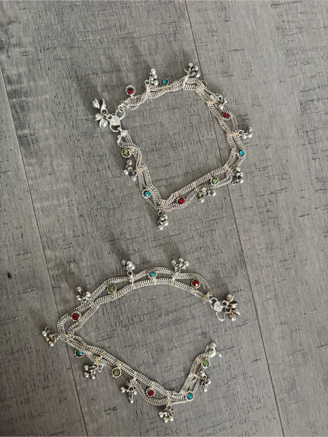 Silver-tone Anklets with Coloured Beads and Bells - photo 2