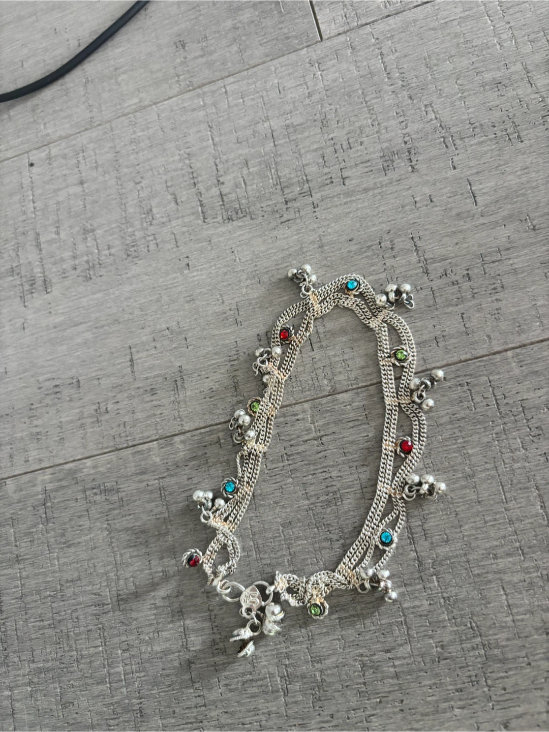 Silver-tone Anklets with Coloured Beads and Bells - photo 3
