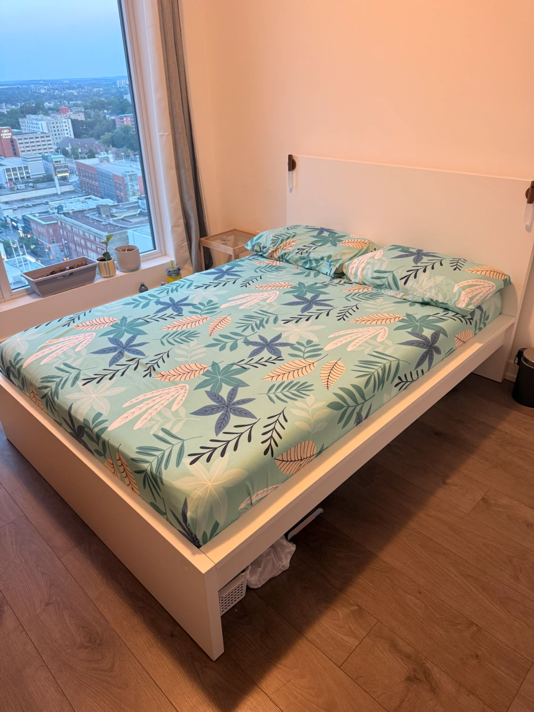 White full bed with mattress