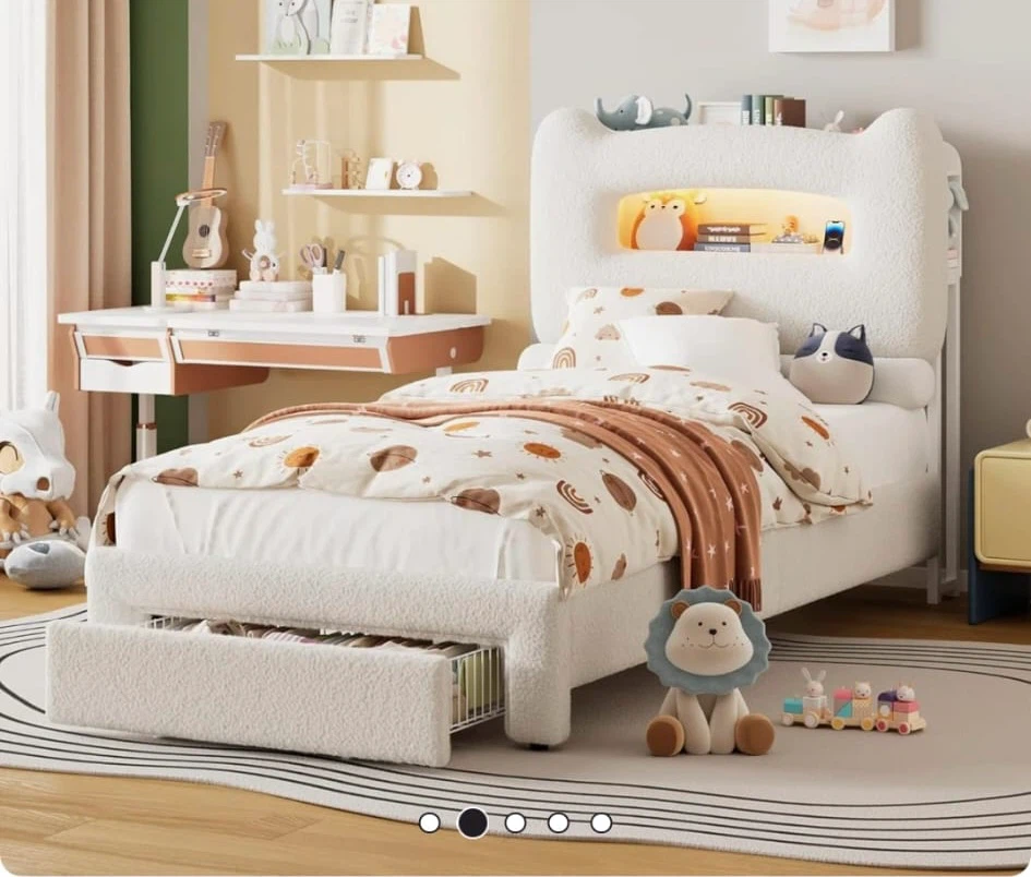 White Twin Bed with Bookshelf Headboard - photo 2