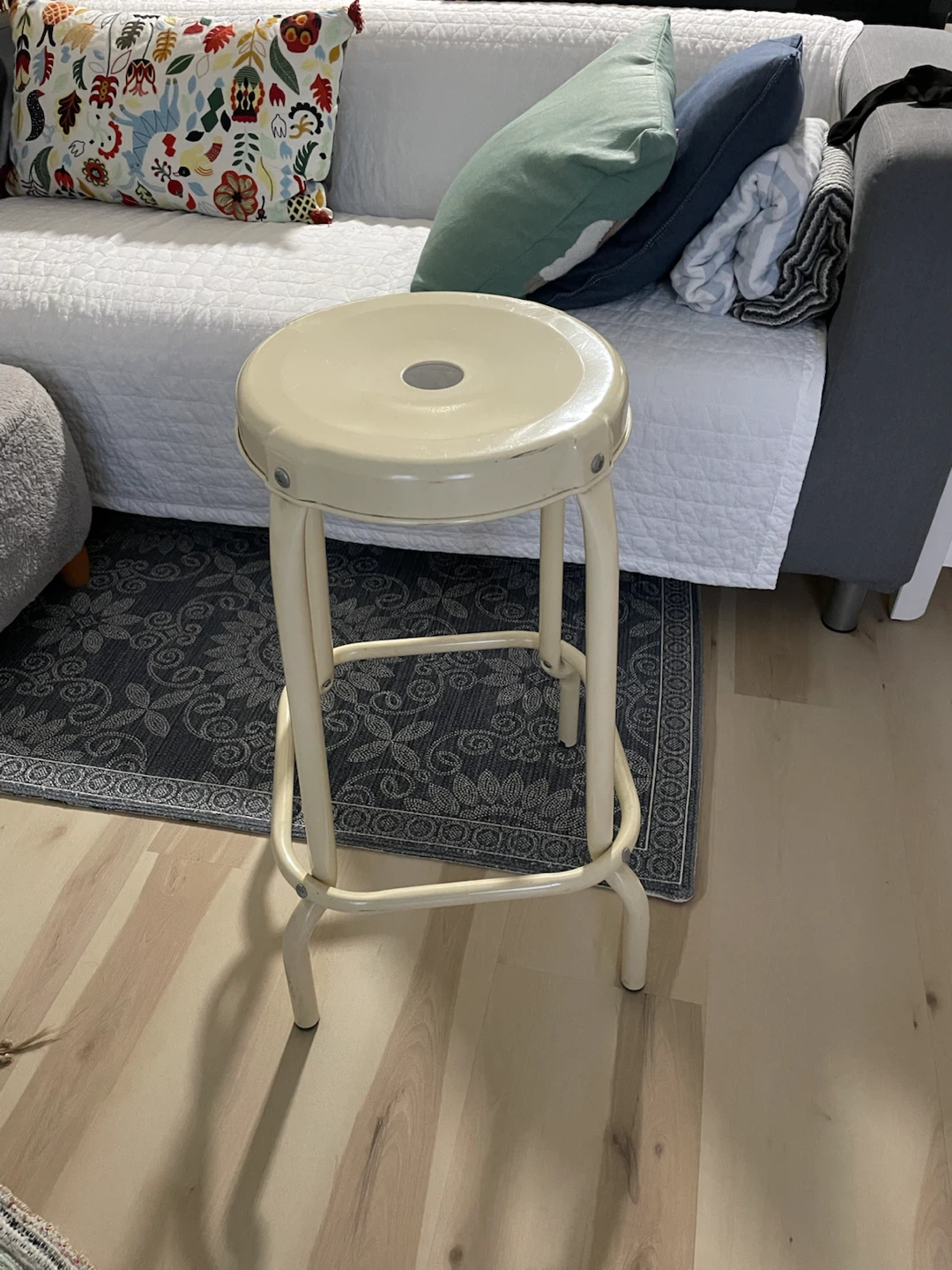 Cream Metal Bar Stool x 3