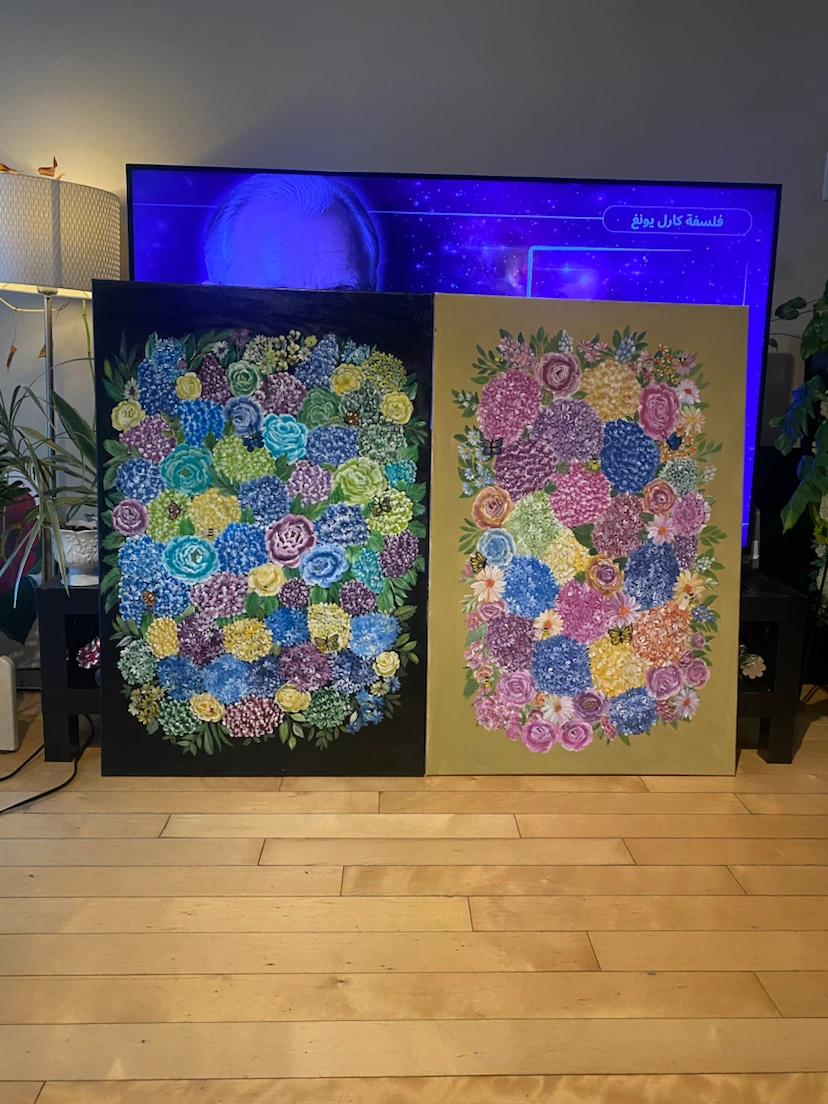 Two Floral Paintings, Acrylic on Canvas - photo 2