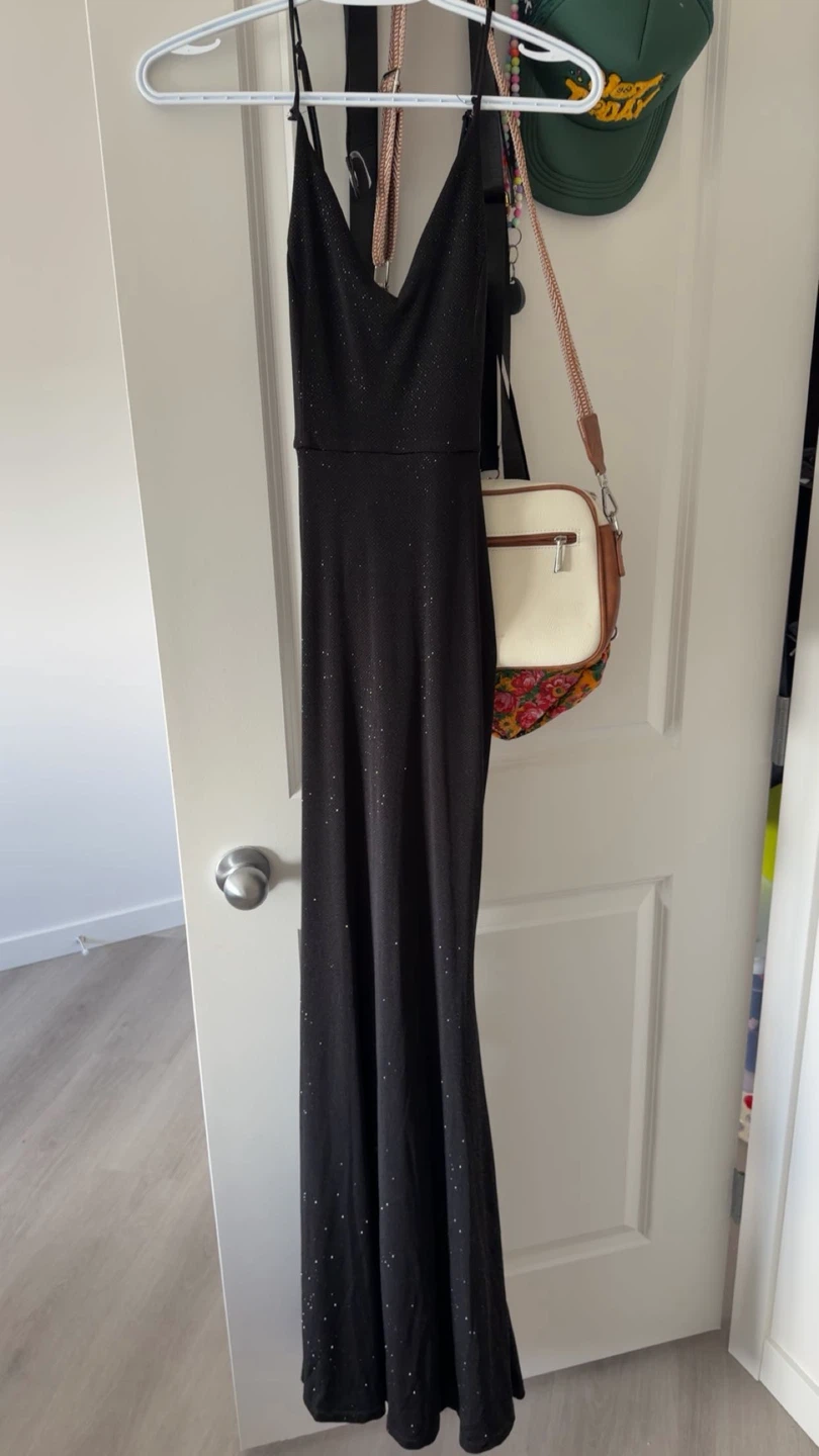 Sparkly Black Maxi Dress with Bow Detail
