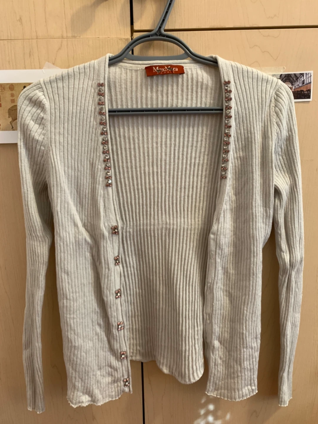 Size S MaxMara Jewel Button Ribbed Knit Long Sleeve Cardigan