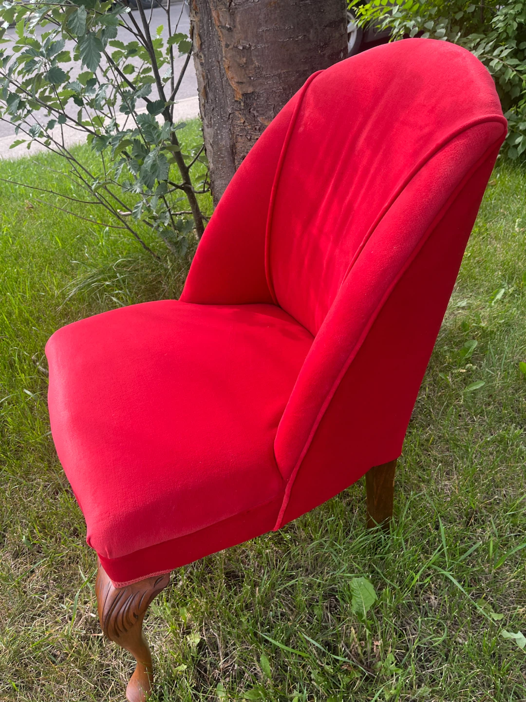 Red Velvet Accent Chair with Carved Legs - photo 3