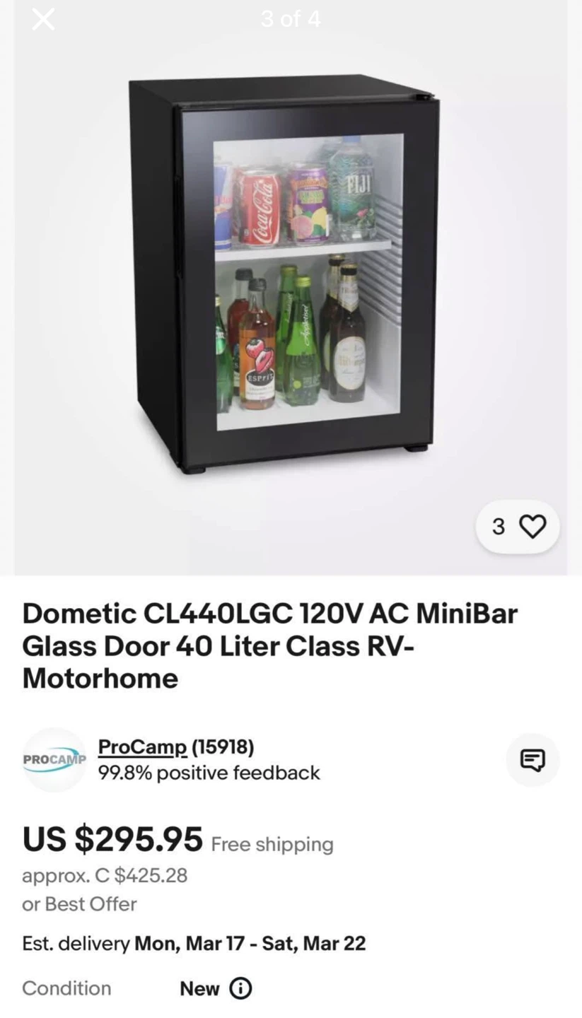 Dometic CL440LGC MiniBar Glass Door Refrigerator