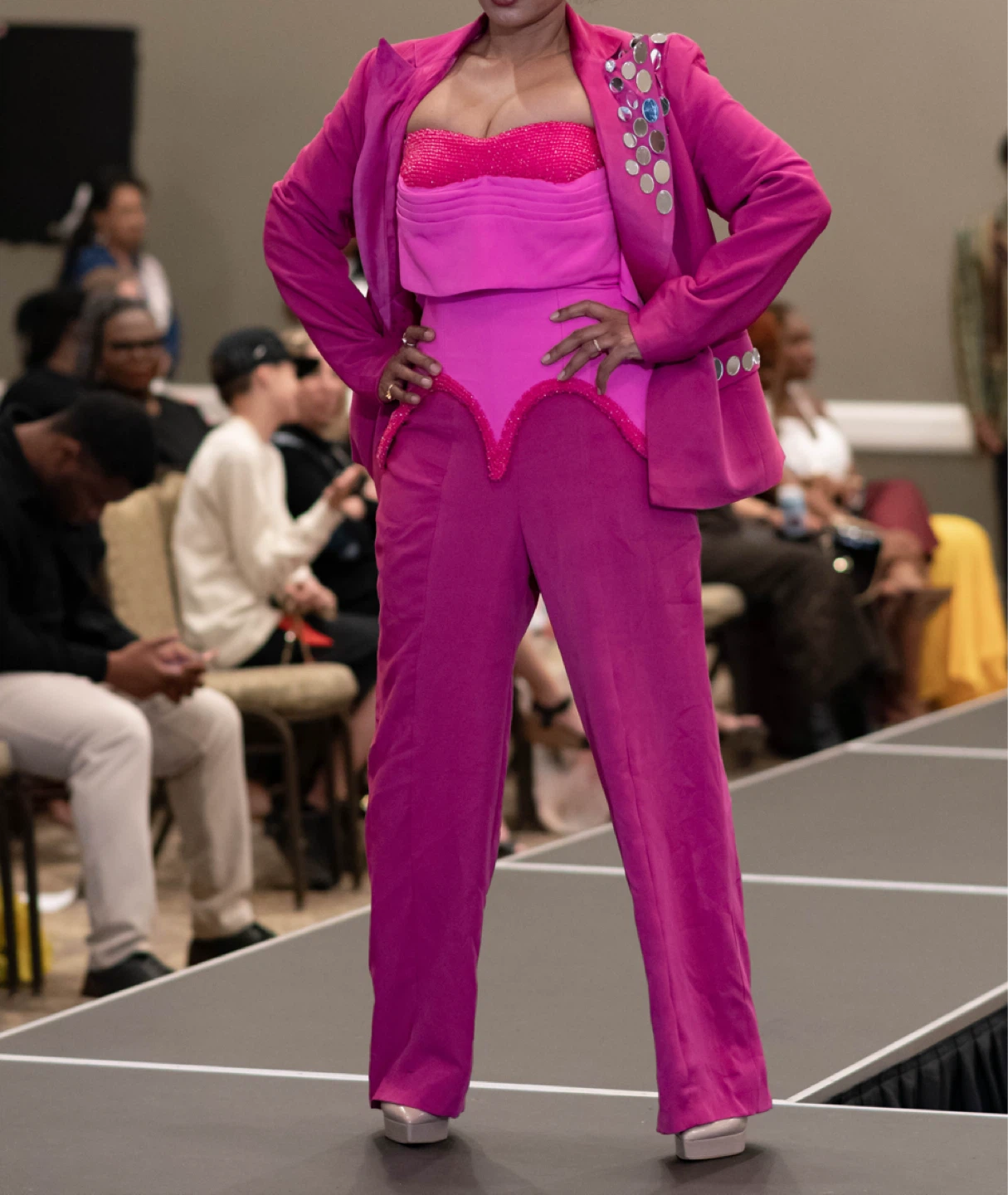 Pink Blazer and Pants Set with Rhinestone Accents