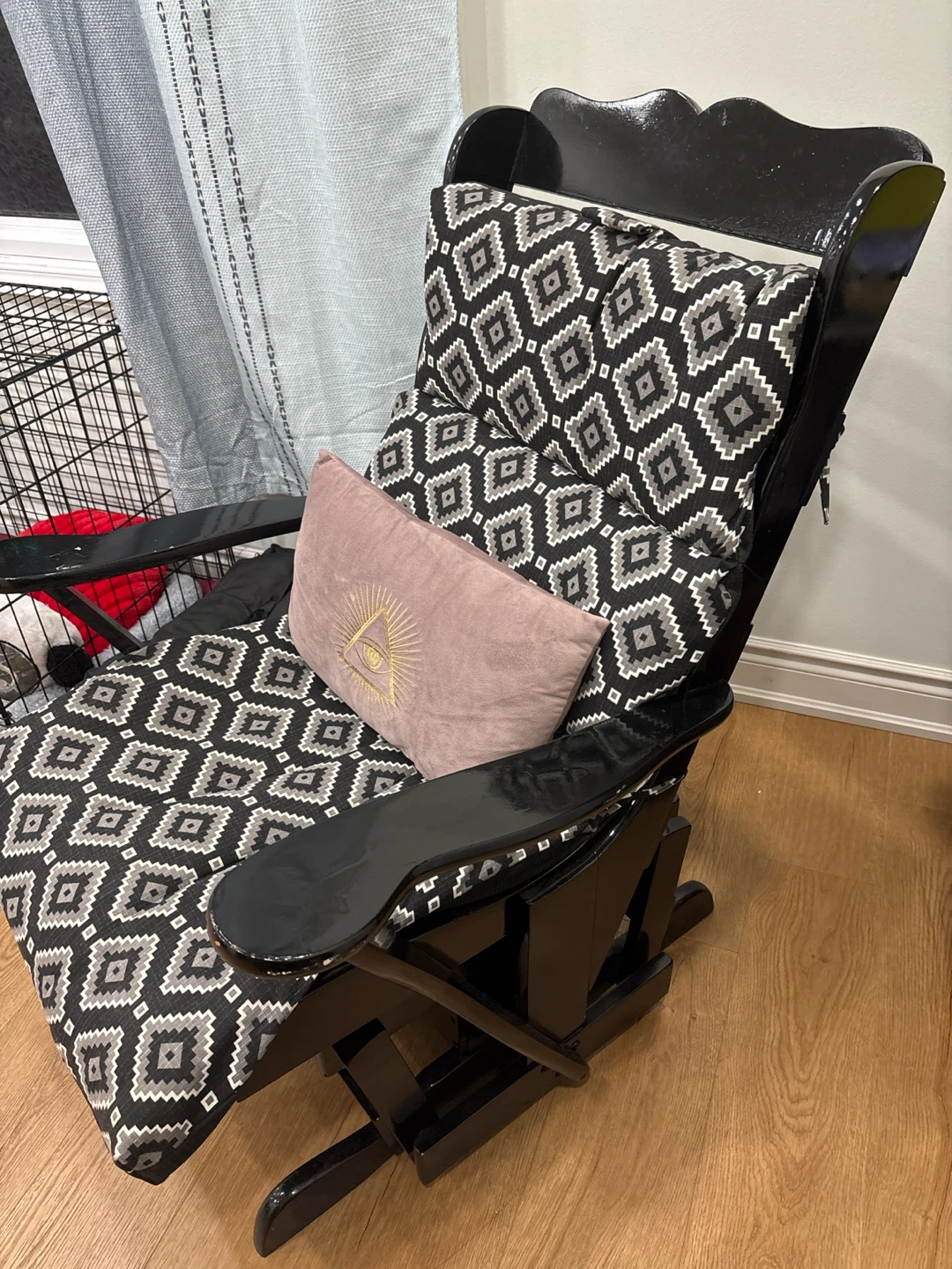 Black Glider Rocking Chair with Patterned Cushions - photo 2