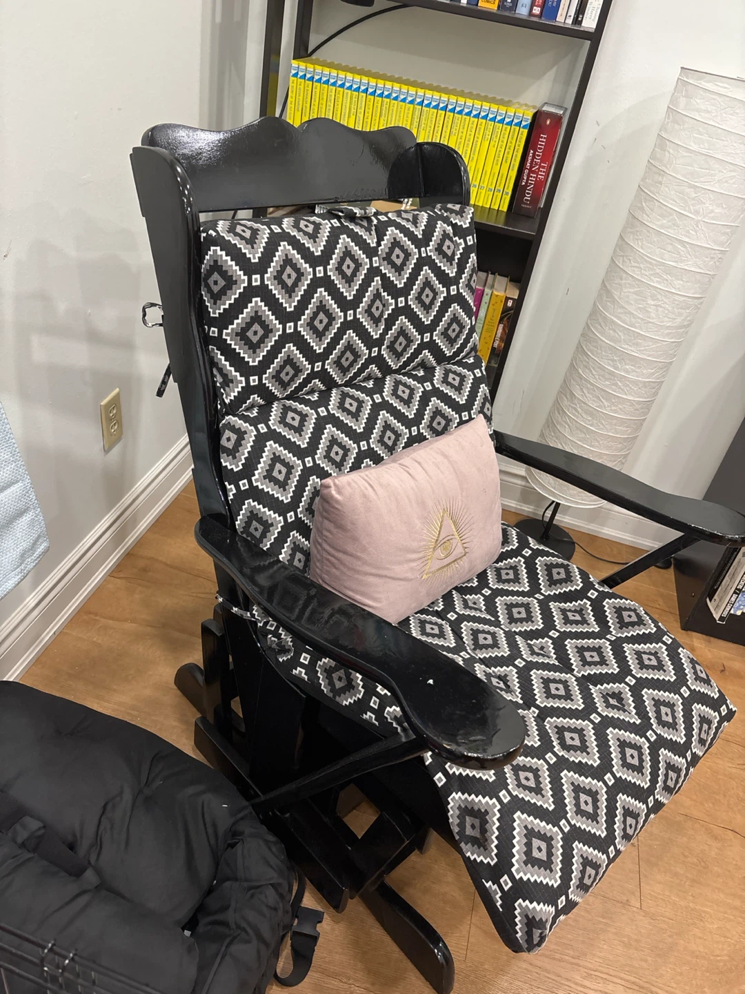 Black Glider Rocking Chair with Patterned Cushions - photo 3